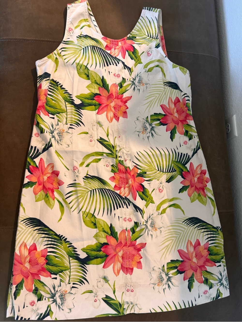 Tommy Bahama Tropical Floral Pink & Green Sleeveless Dress LARGE